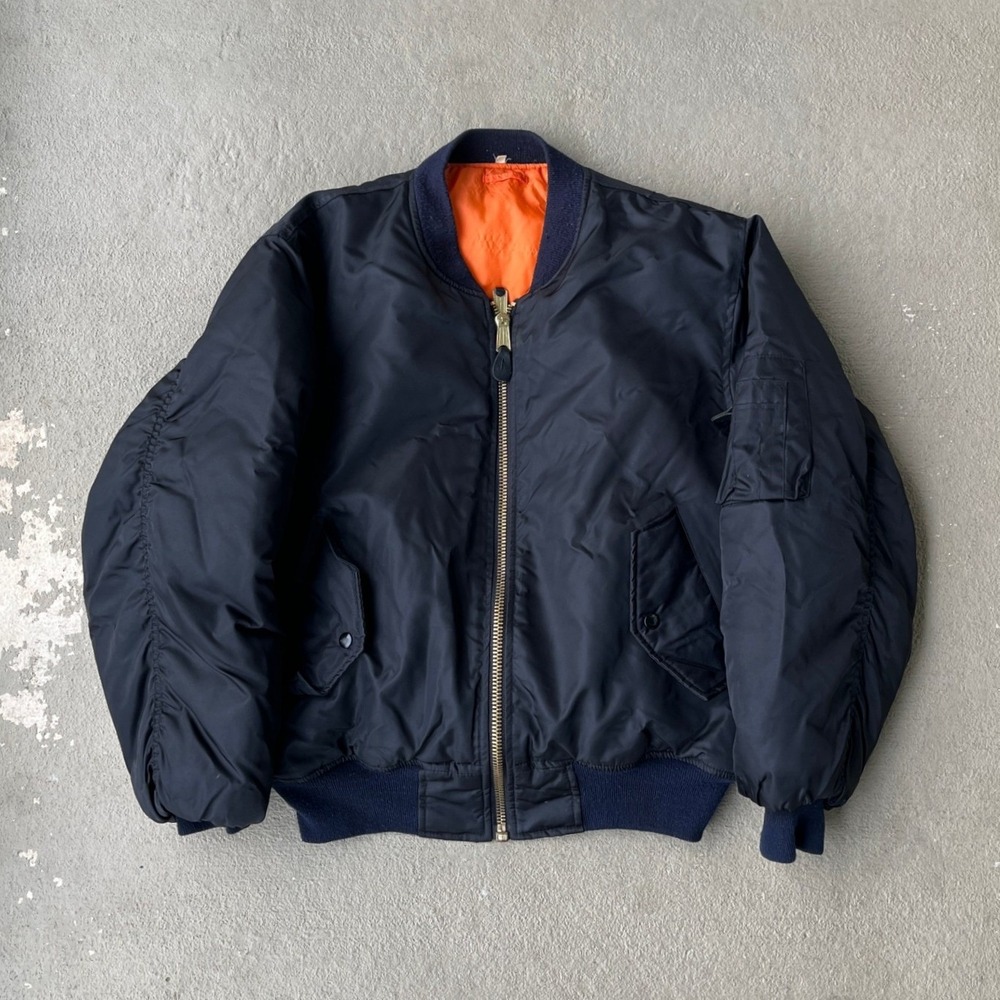 Harry Fox & Associates MA-1 Flight Jacket Mens Large Black Reversible Orange
